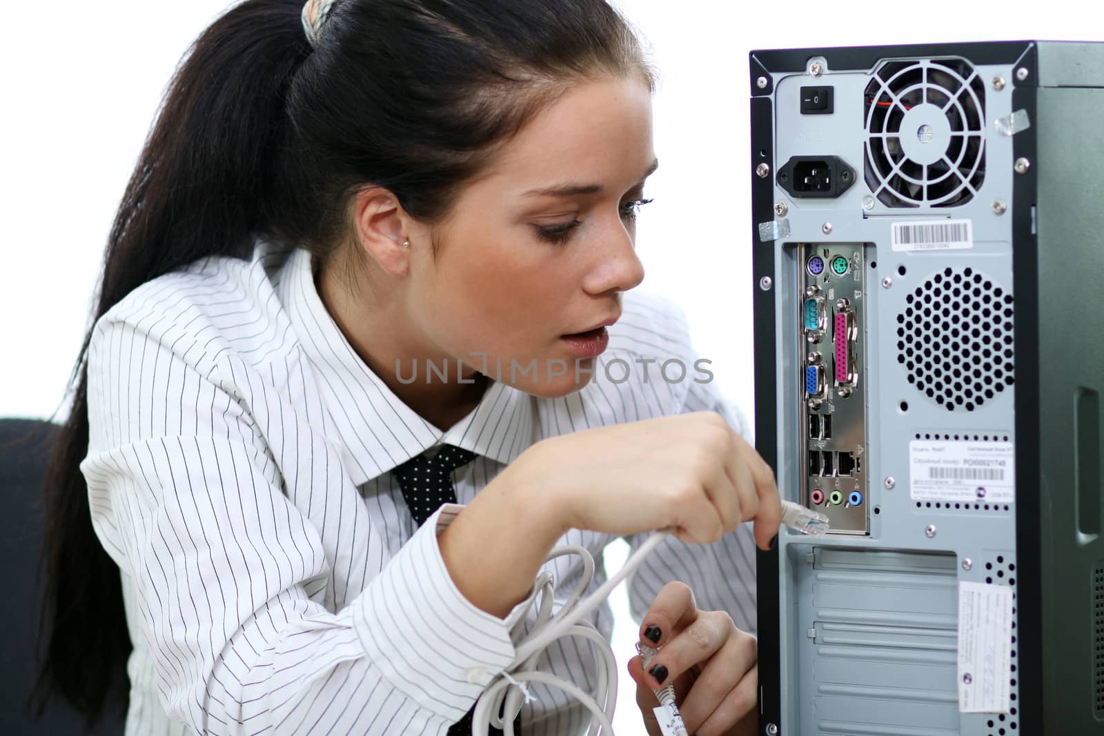 young woman and office computer