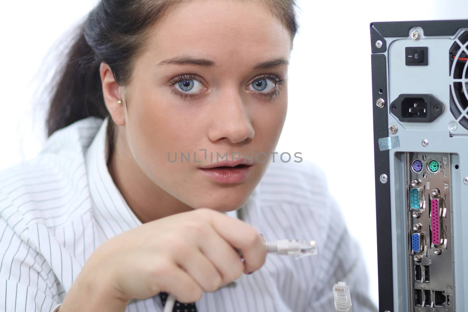 young woman and office computer