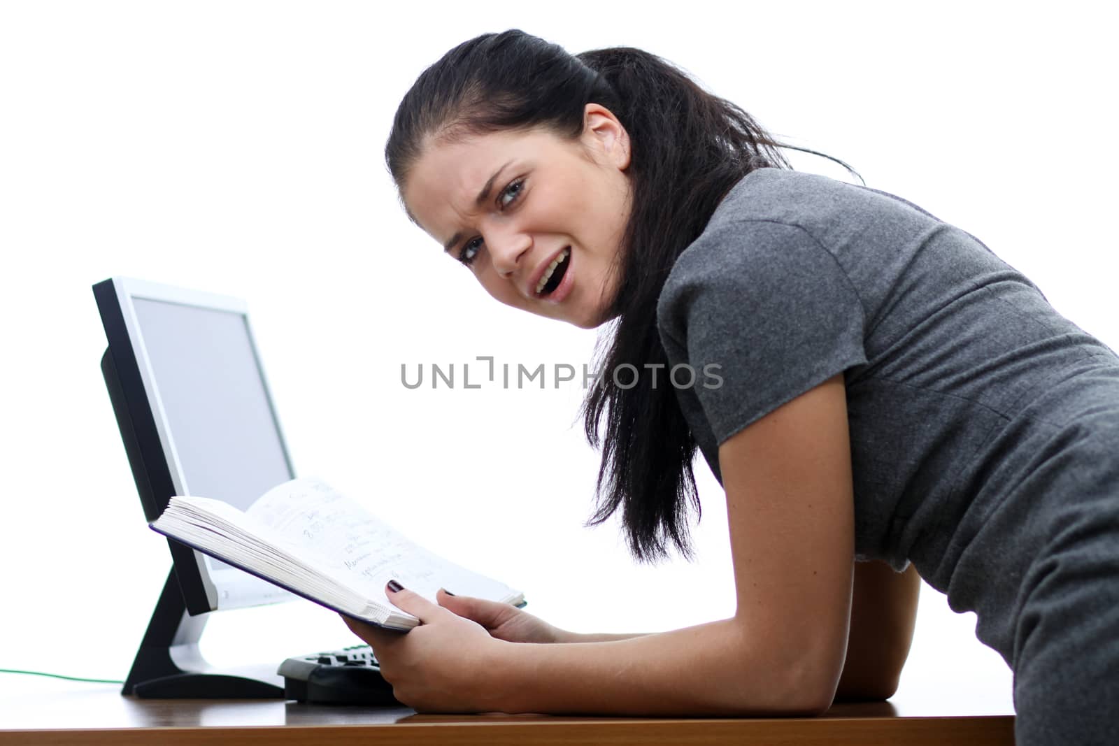 young woman and office computer