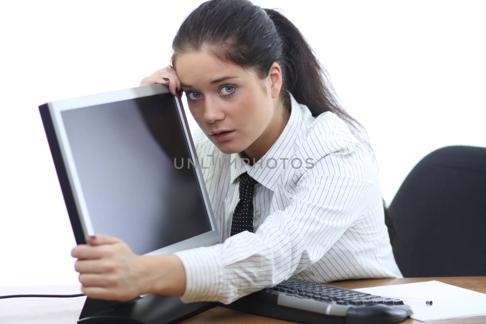 young woman and office computer
