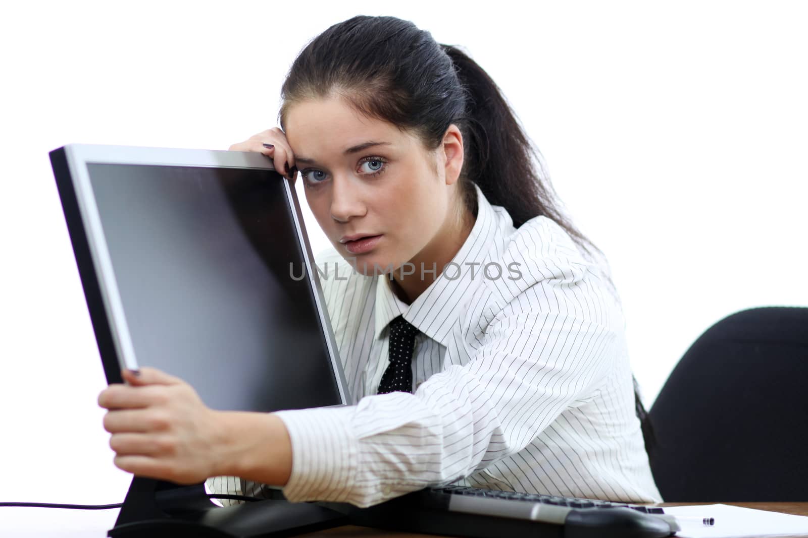 young woman and office computer