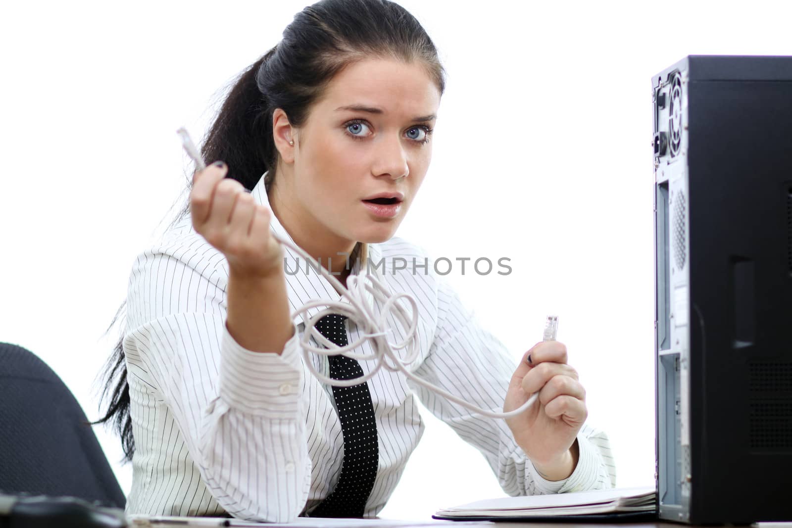 young woman and office computer