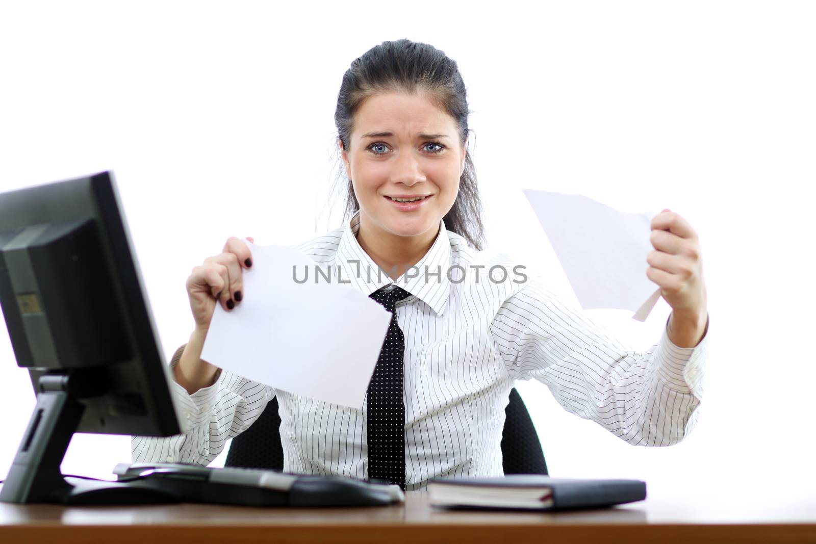 young woman and office computer