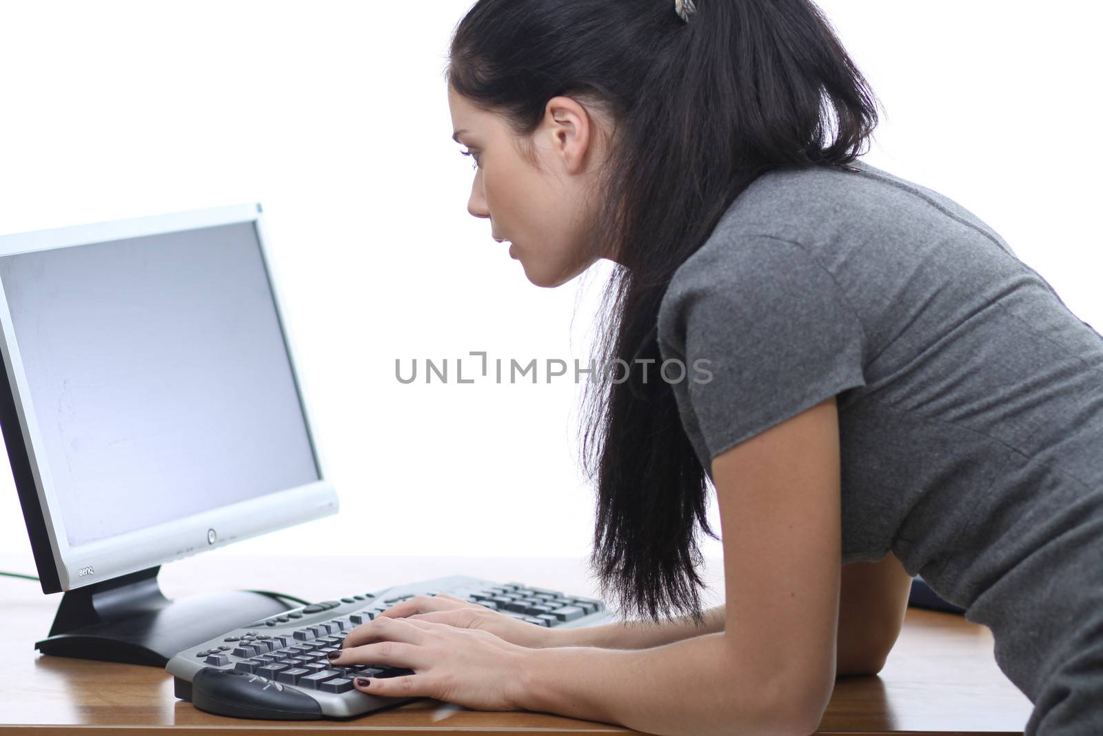 young woman and office computer