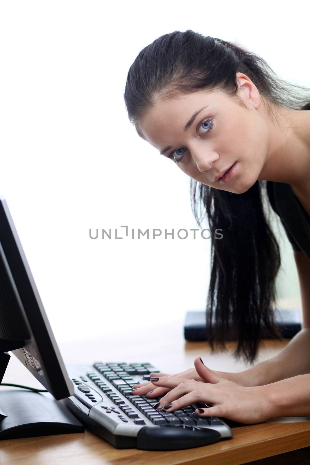young woman and office computer