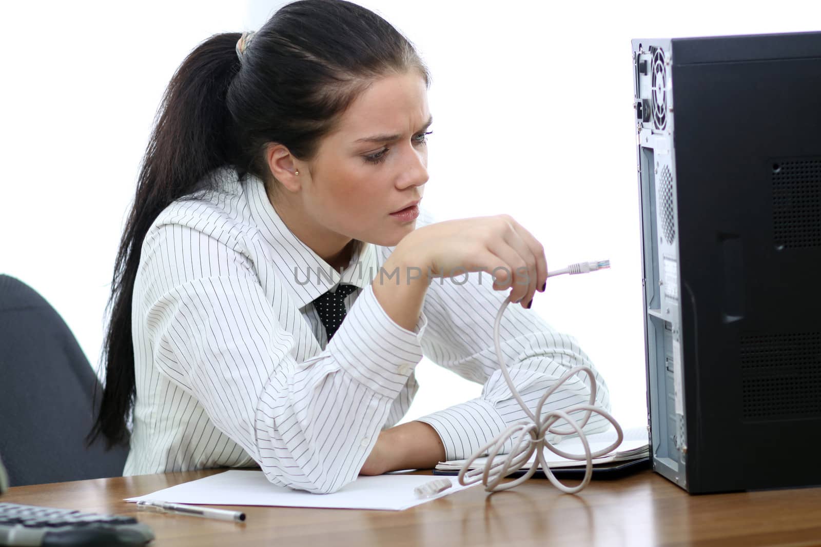 young woman and office computer
