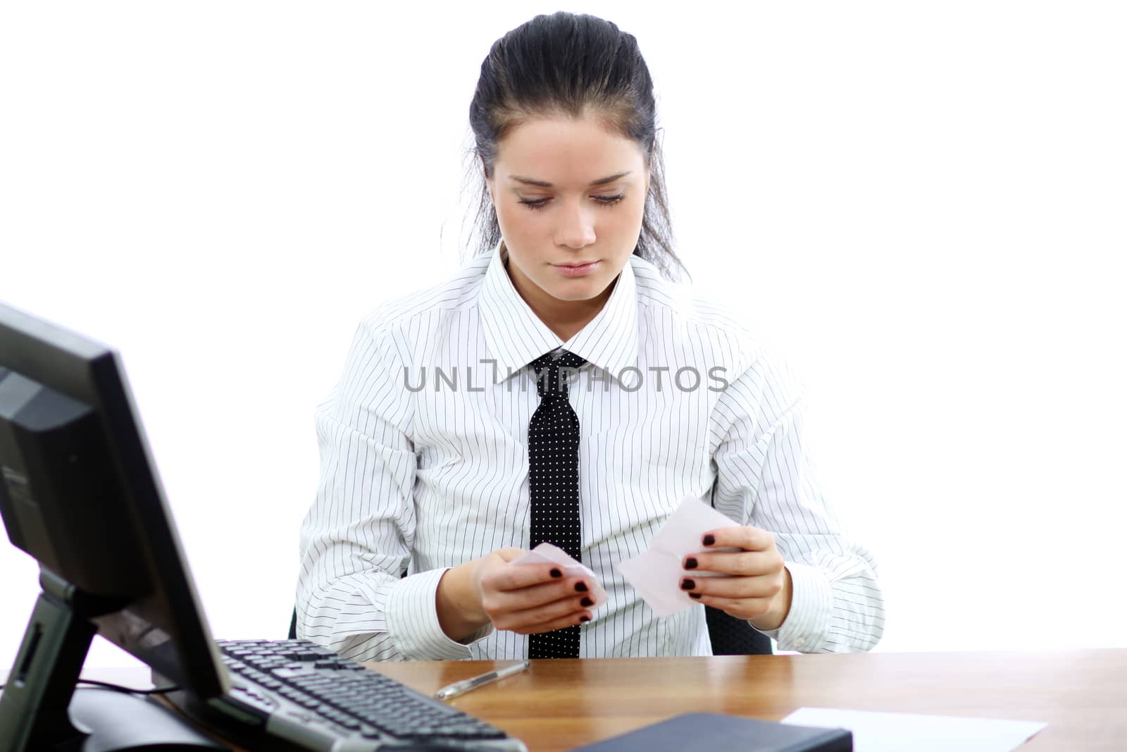 young woman and office computer