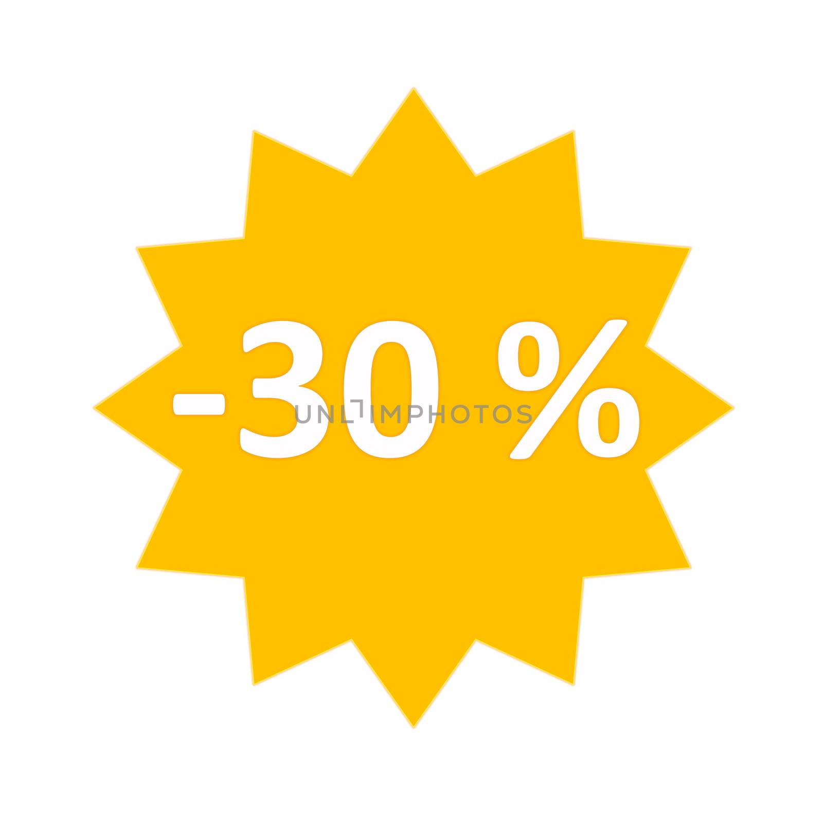 30 percent sale gold star icon in white background