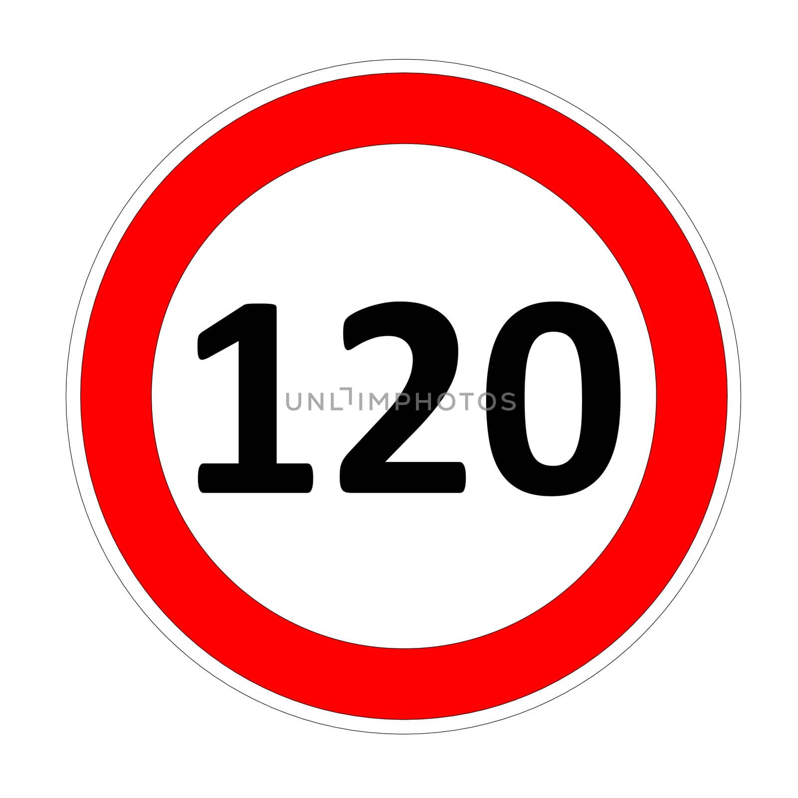 120 speed limitation road sign in white background