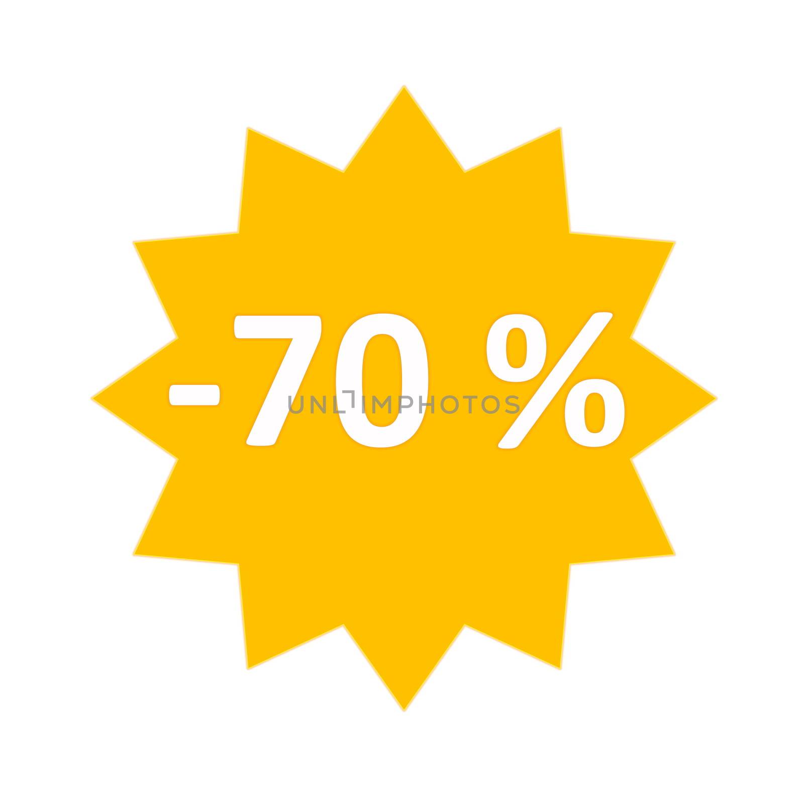 70 percent sale gold star icon in white background