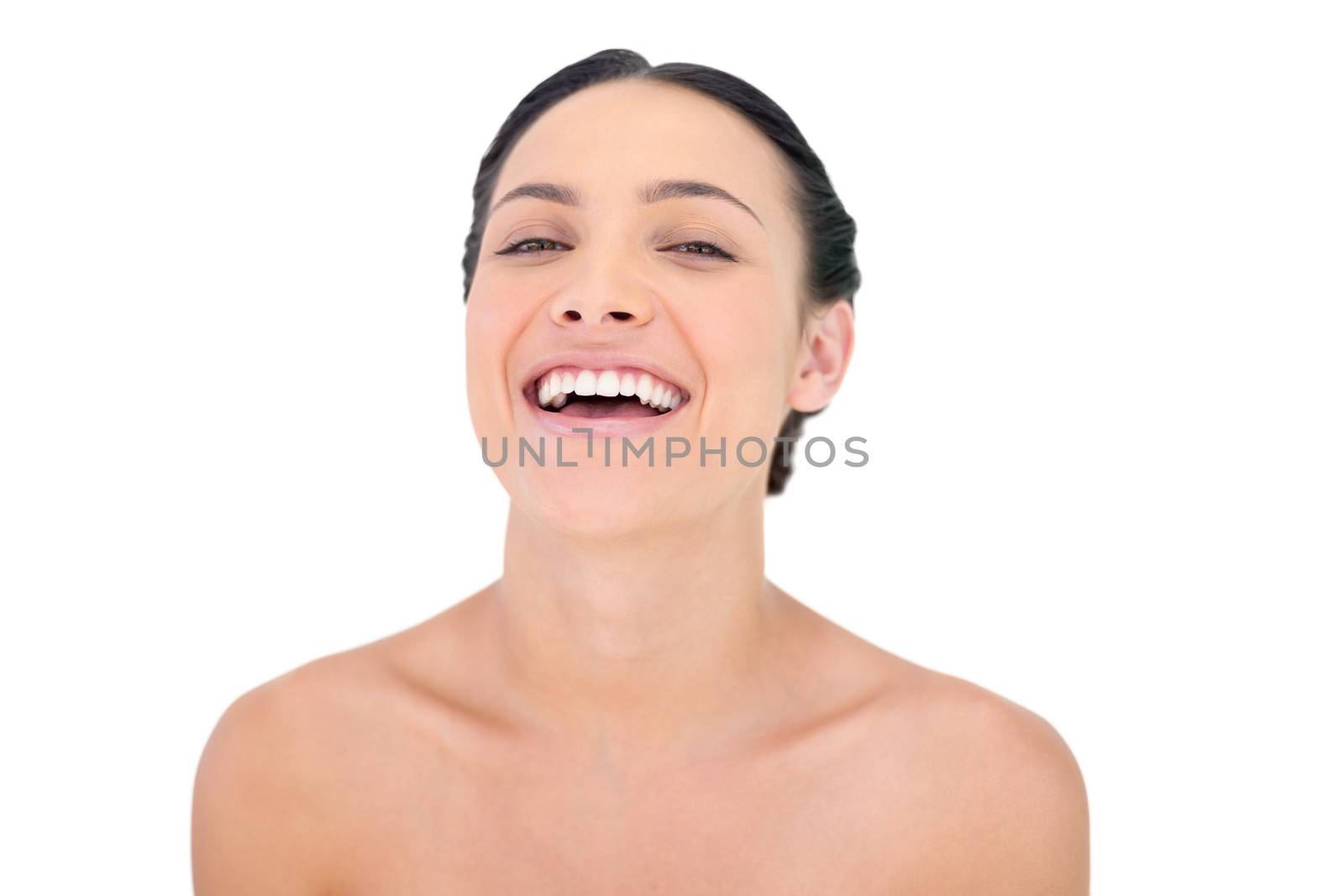 Laughing natural beauty on white background
