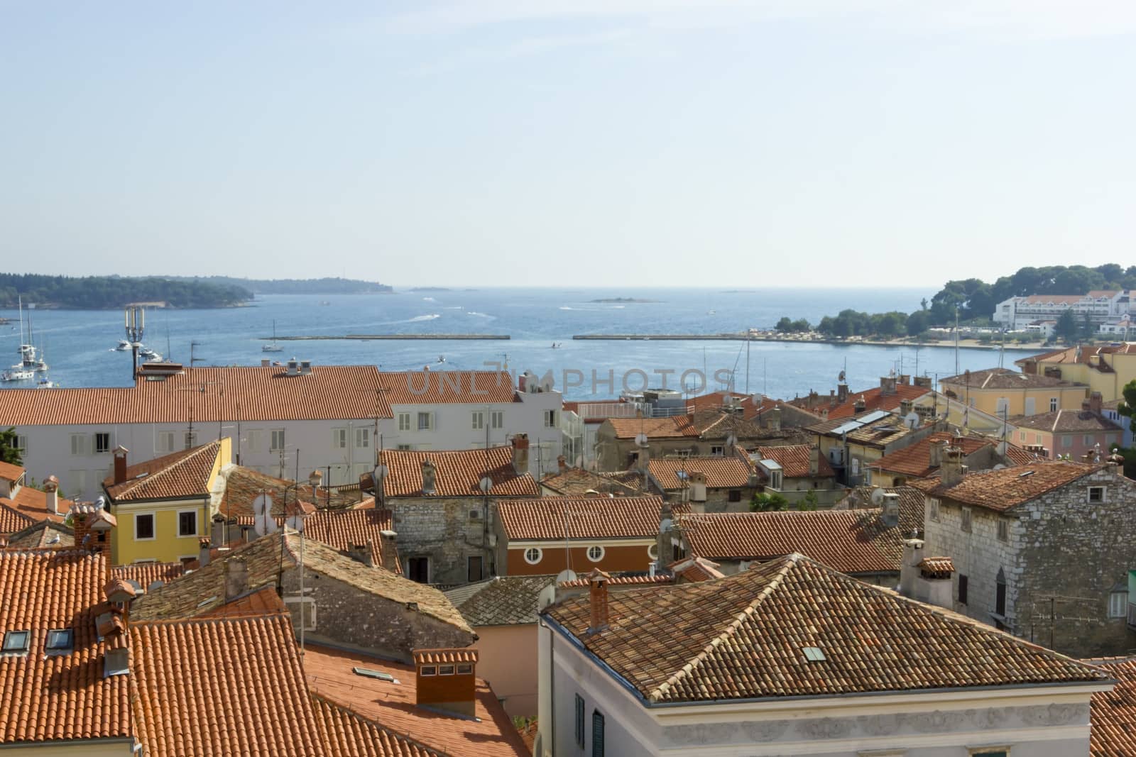Panoramic view of down town Porec from the basilica tower, Istra by Tetyana