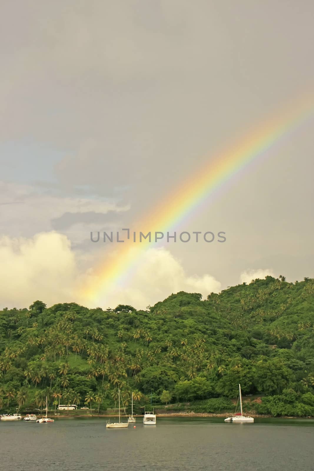 Rainbow over hills of Samana, Dominican Republic