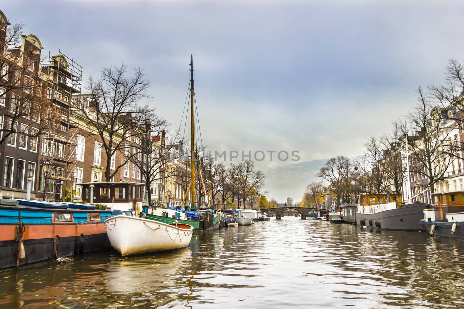 View on a canal in Amsterdam in late autumn