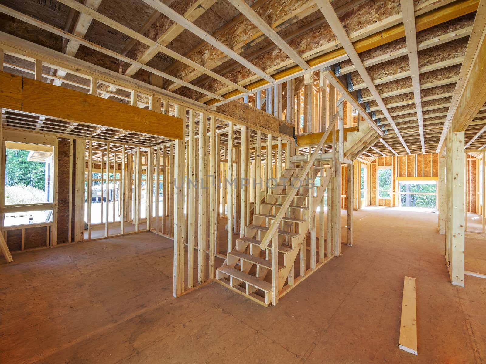 Interior of a new house framing