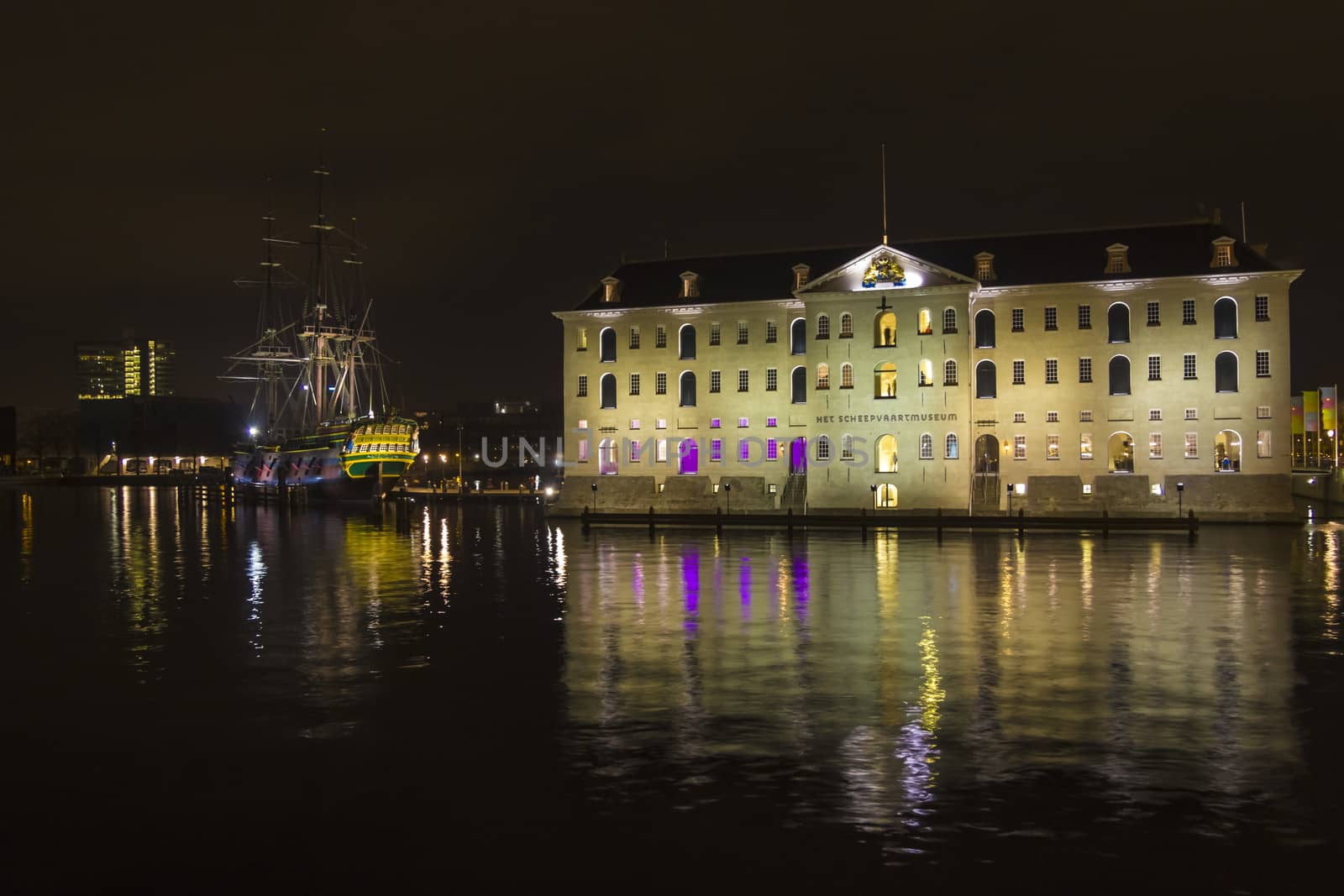 Night shot of het Scheepvaartmuseum(Maritime Museum) Amsterdam