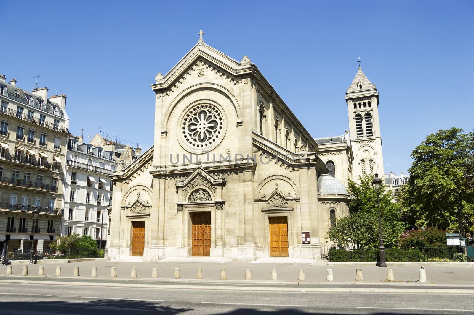 Facade of a cathedral  in Paris, France