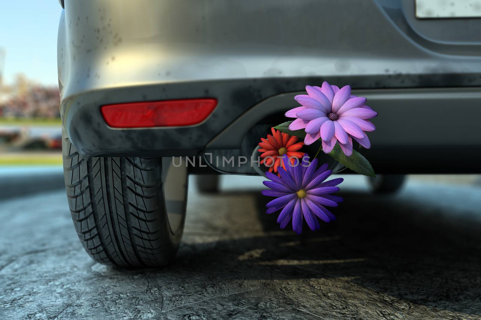 ecologic fuel concept with flowers and auto by denisgo
