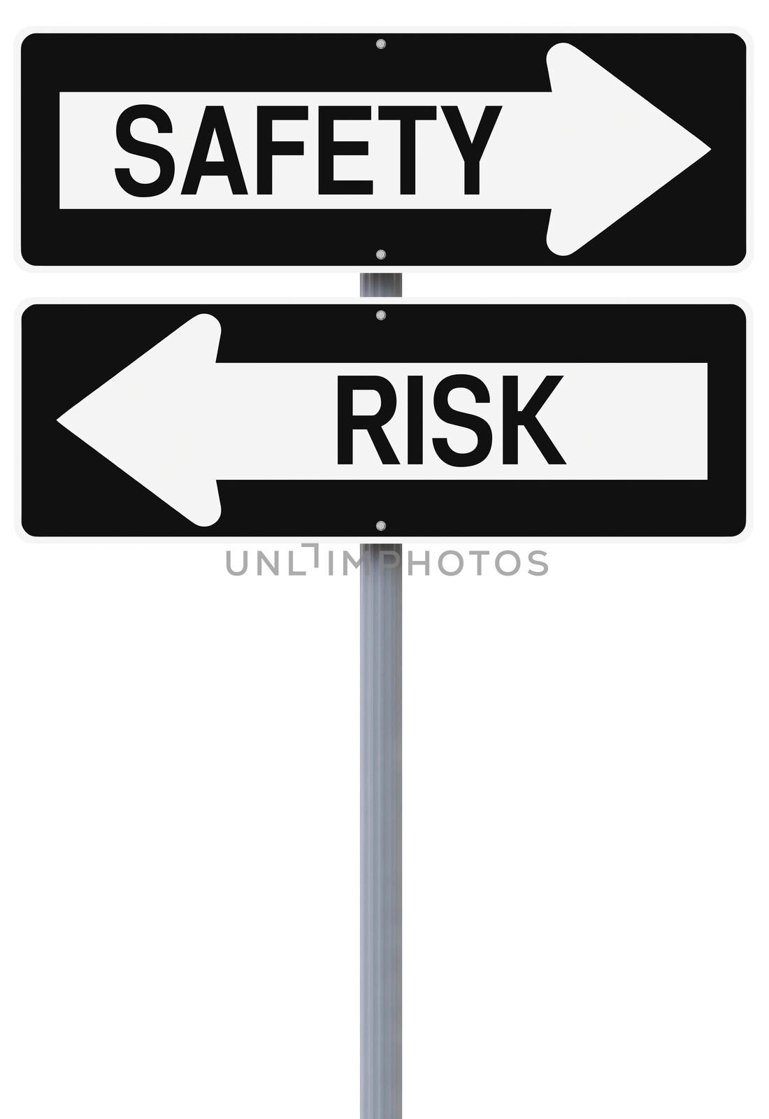 Conceptual one way street signs on safety and risk