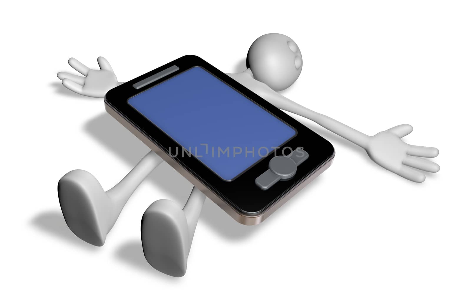 dead white guy under smartphone - 3d illustration