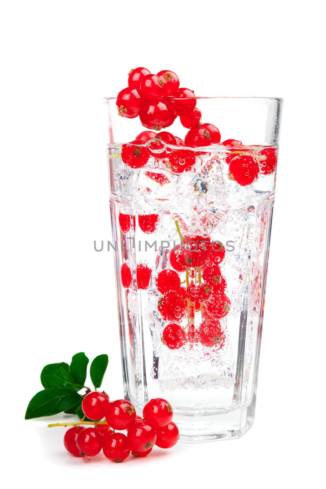 cocktail with ice and berry, isolated on white background