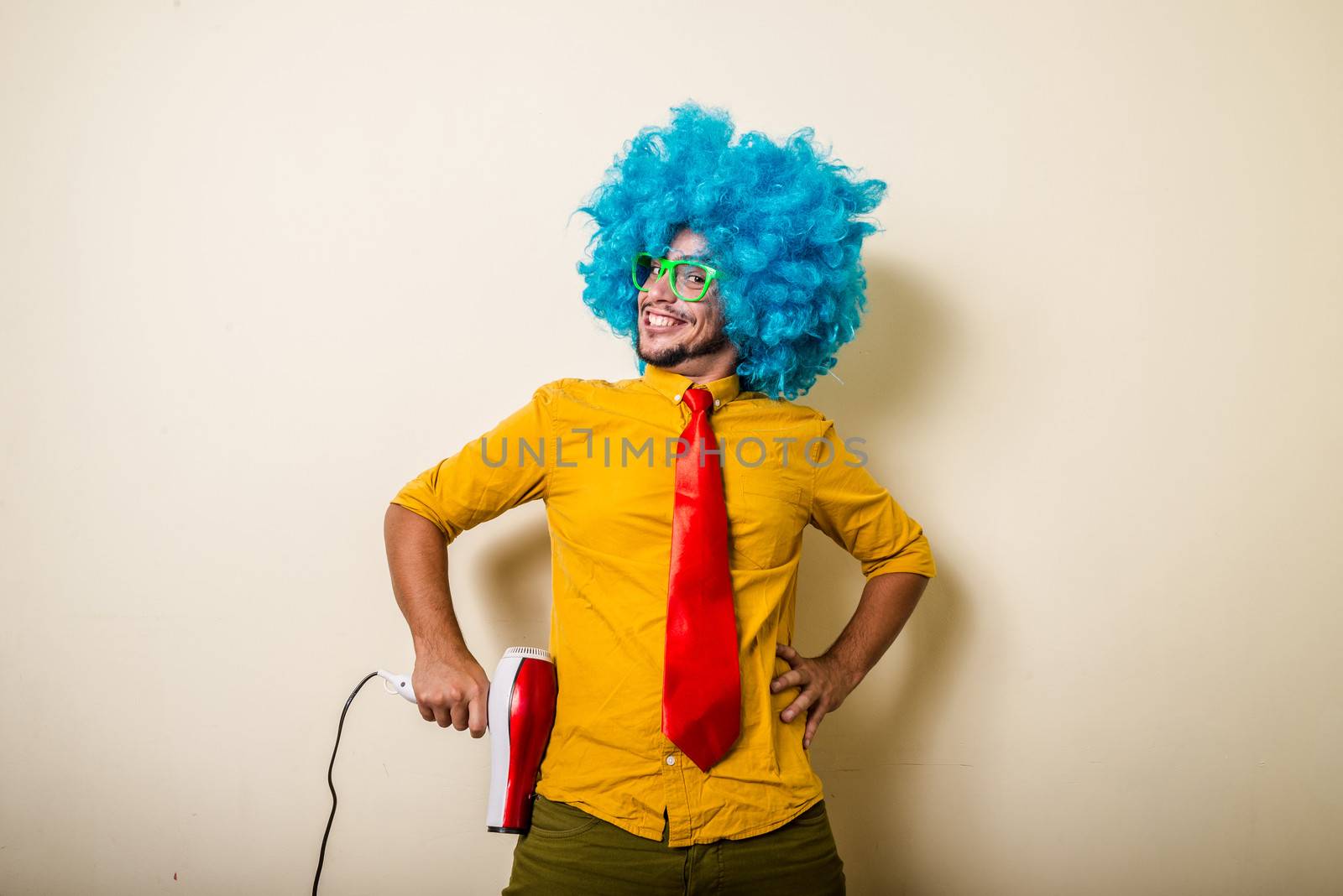 crazy funny young man with blue wig by peus