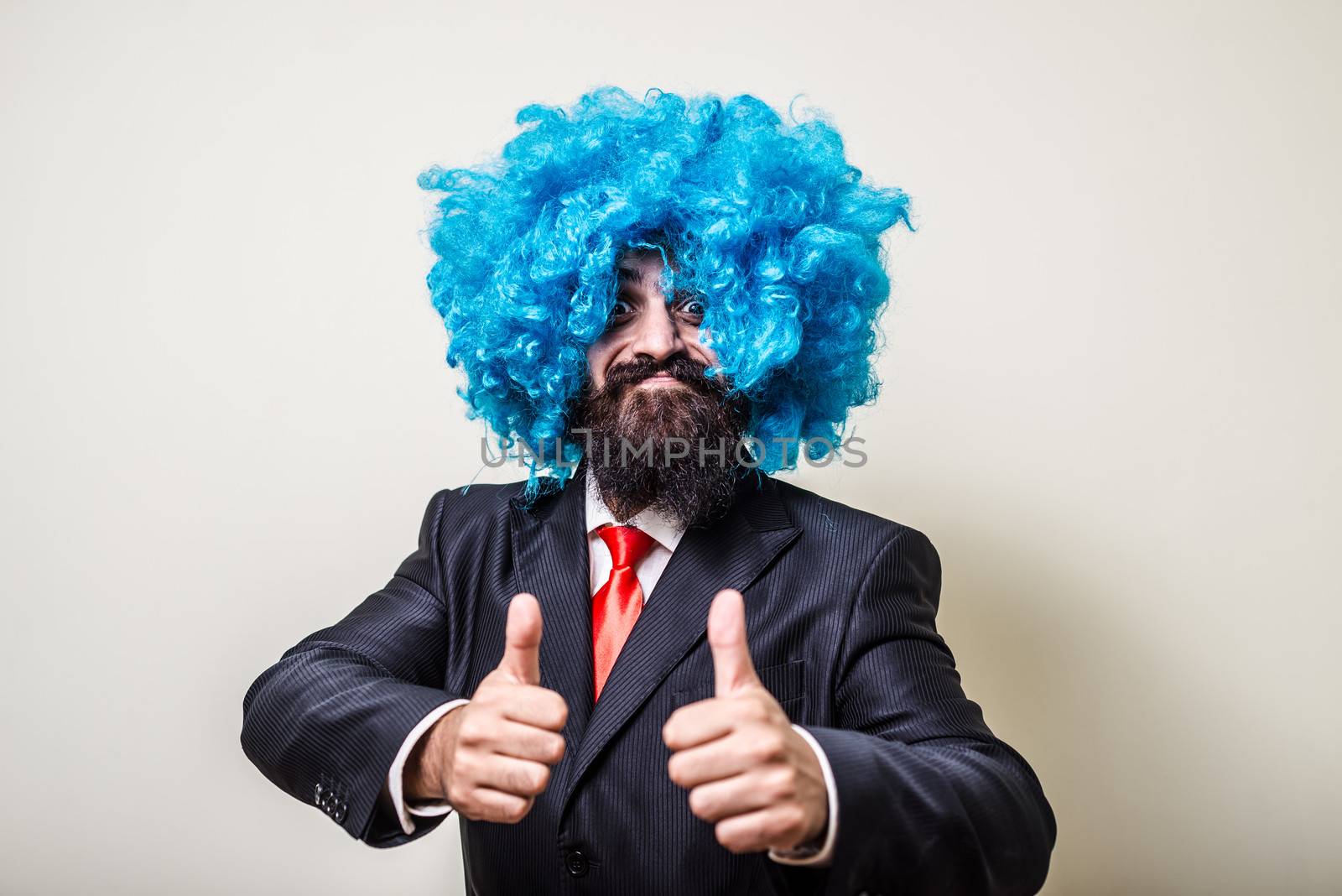 crazy funny bearded man with blue wig by peus