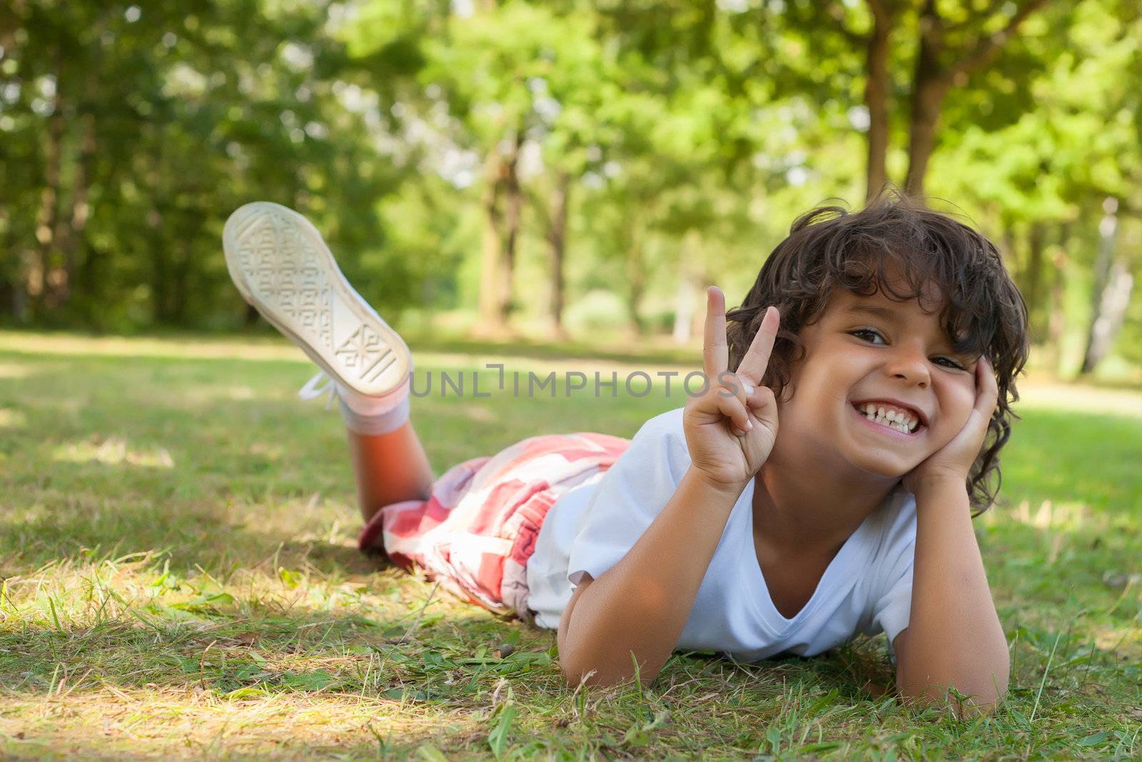 Caucasian boy with peace sign by DNFStyle