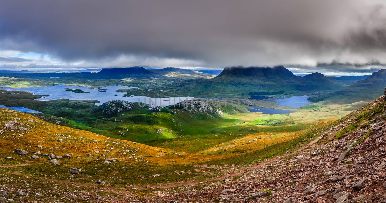 Panoramic view of Inverpolly mountains area in highlands of Scot by martinm303