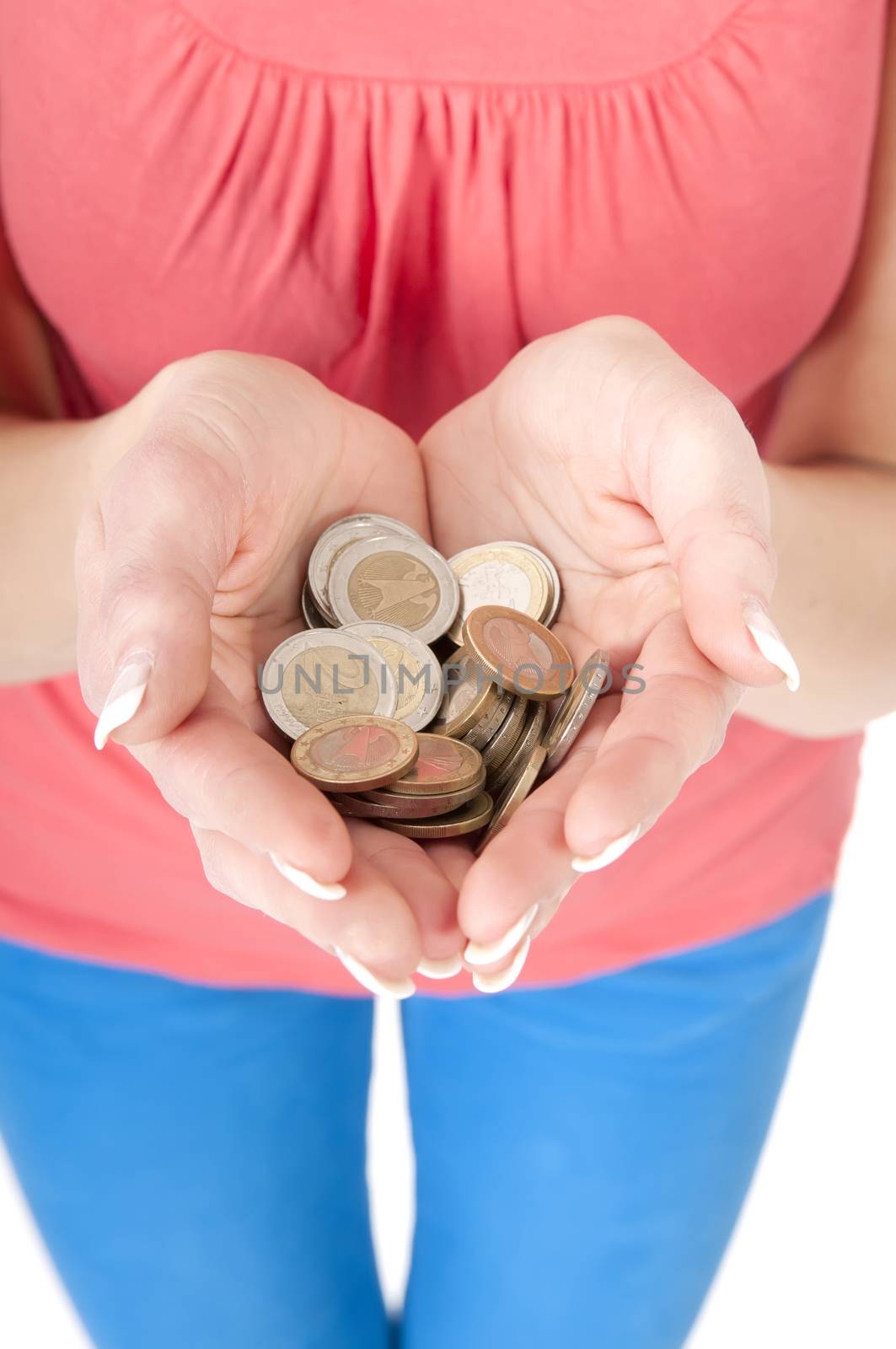 woman holding coins in her hands