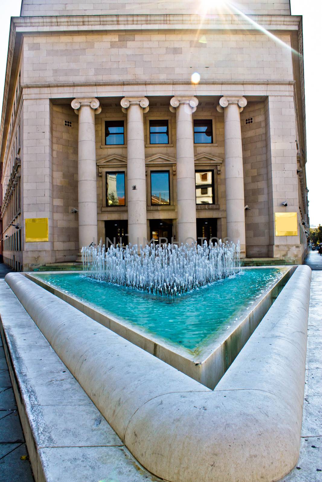 Croatian national bank building and fountain by xbrchx
