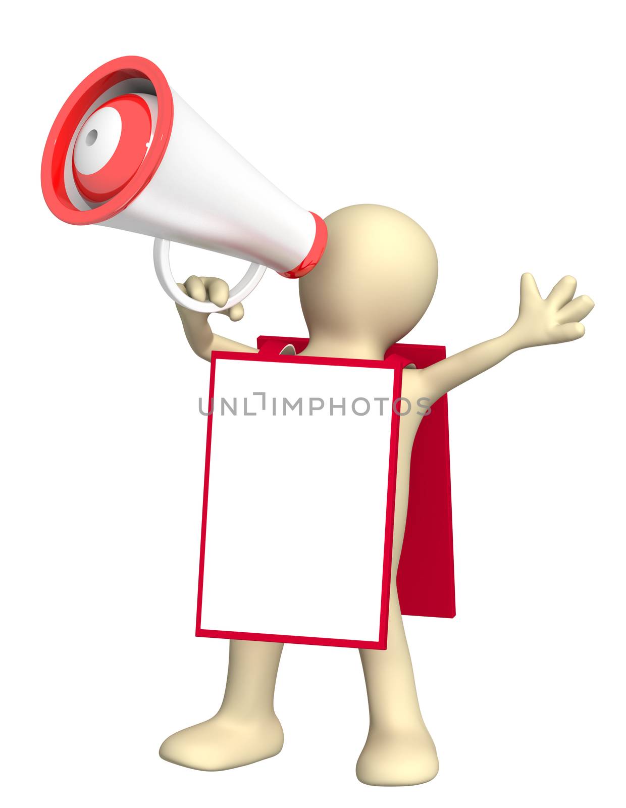 3d puppet with megaphone and message board by frenta