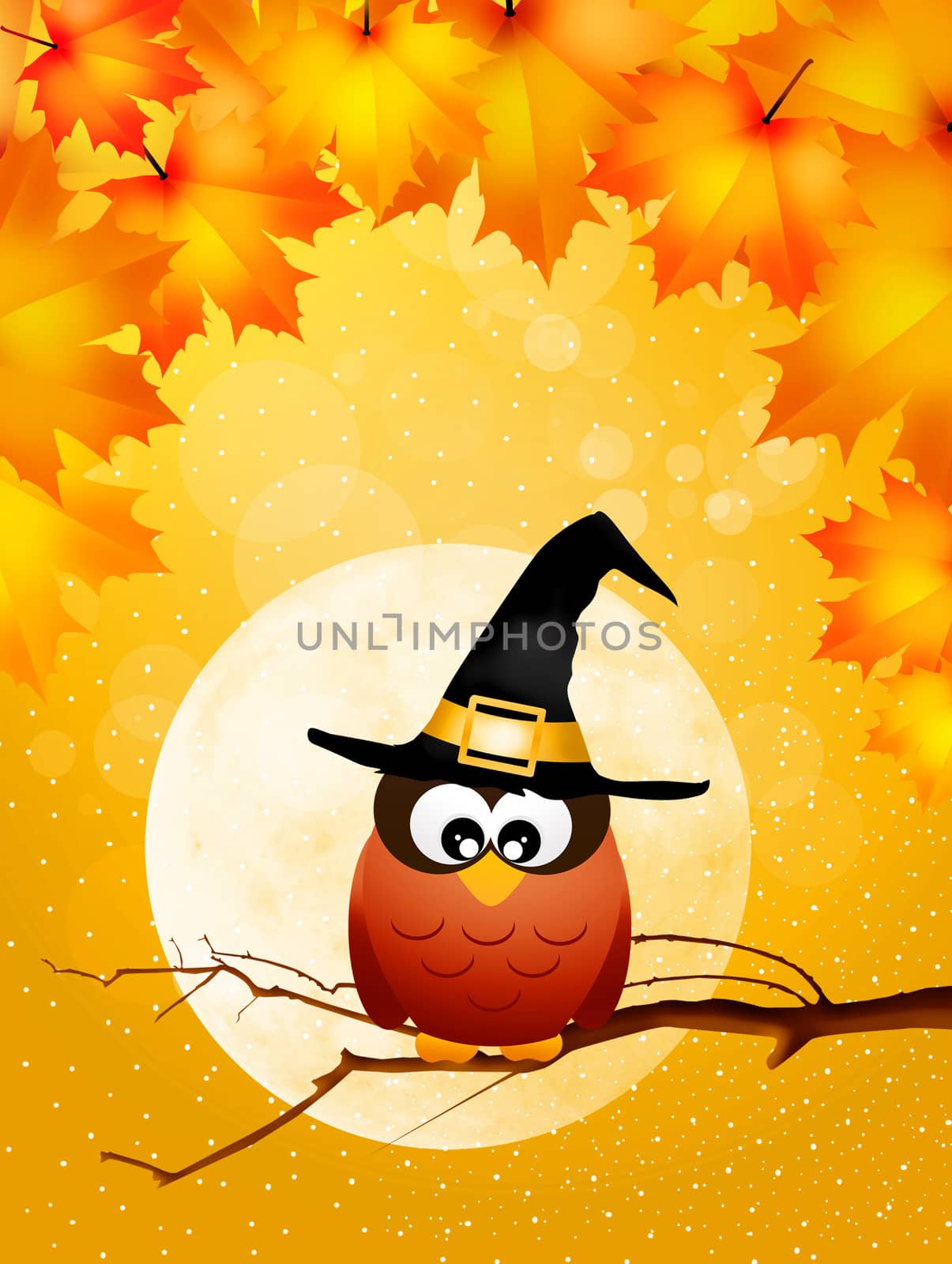 Halloween owl on branches