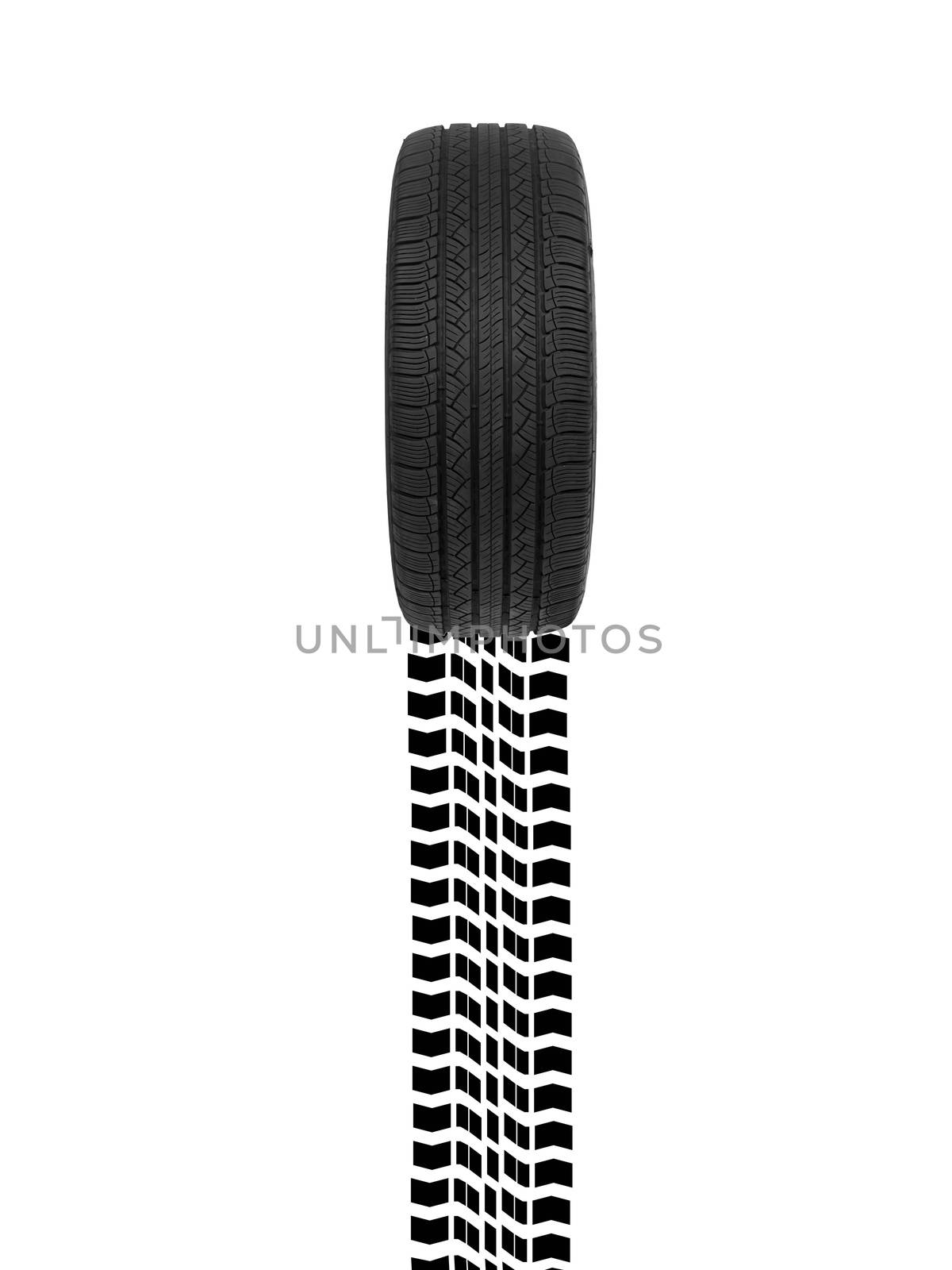 Tyre track isolated against a white background