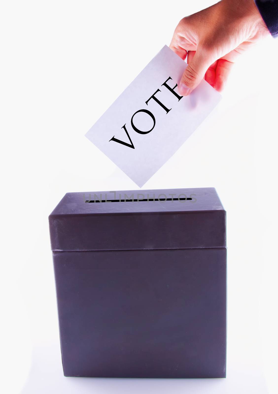 Urn for vote, with male hand posting vote