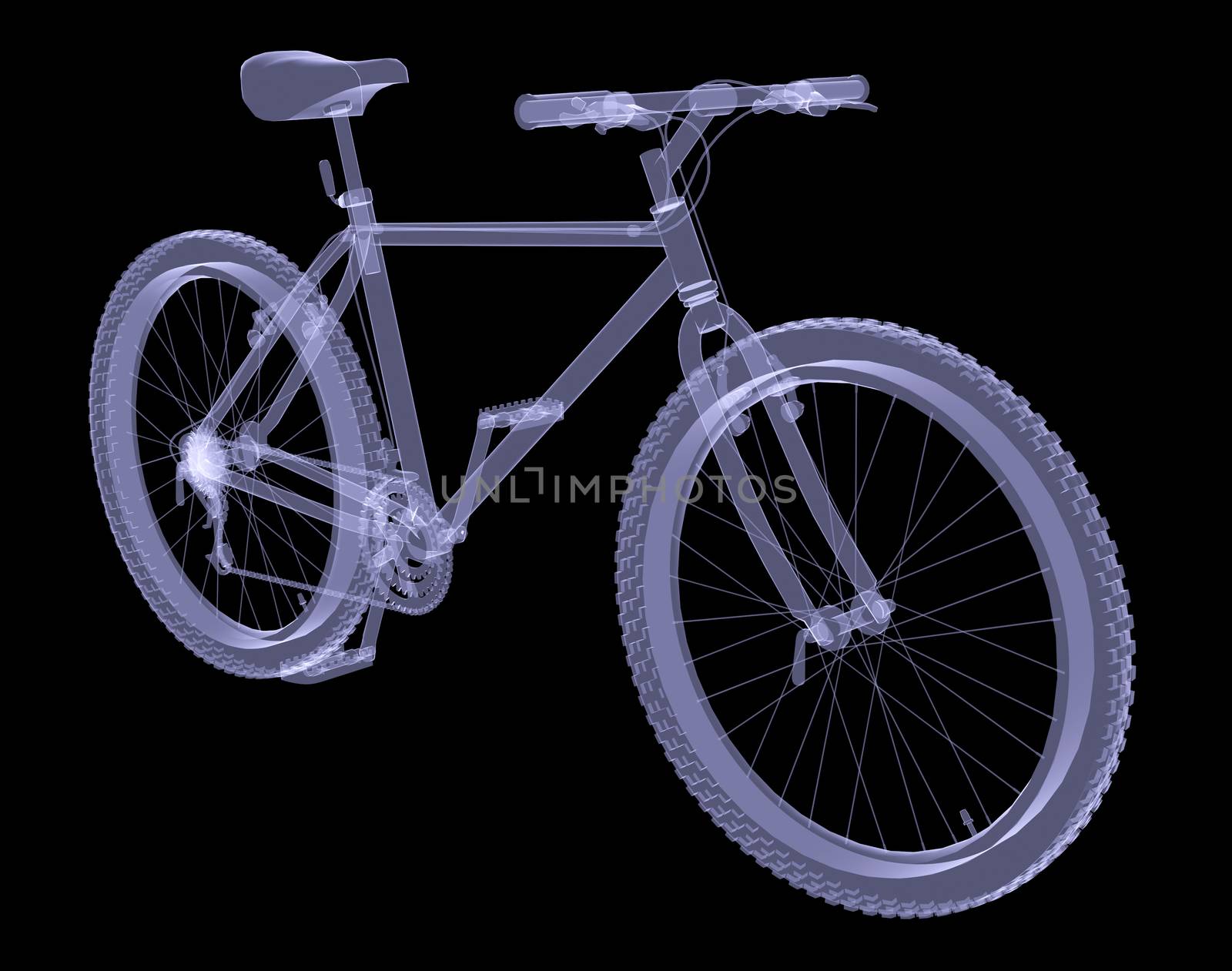 Bicycle. The X-ray render on a black background