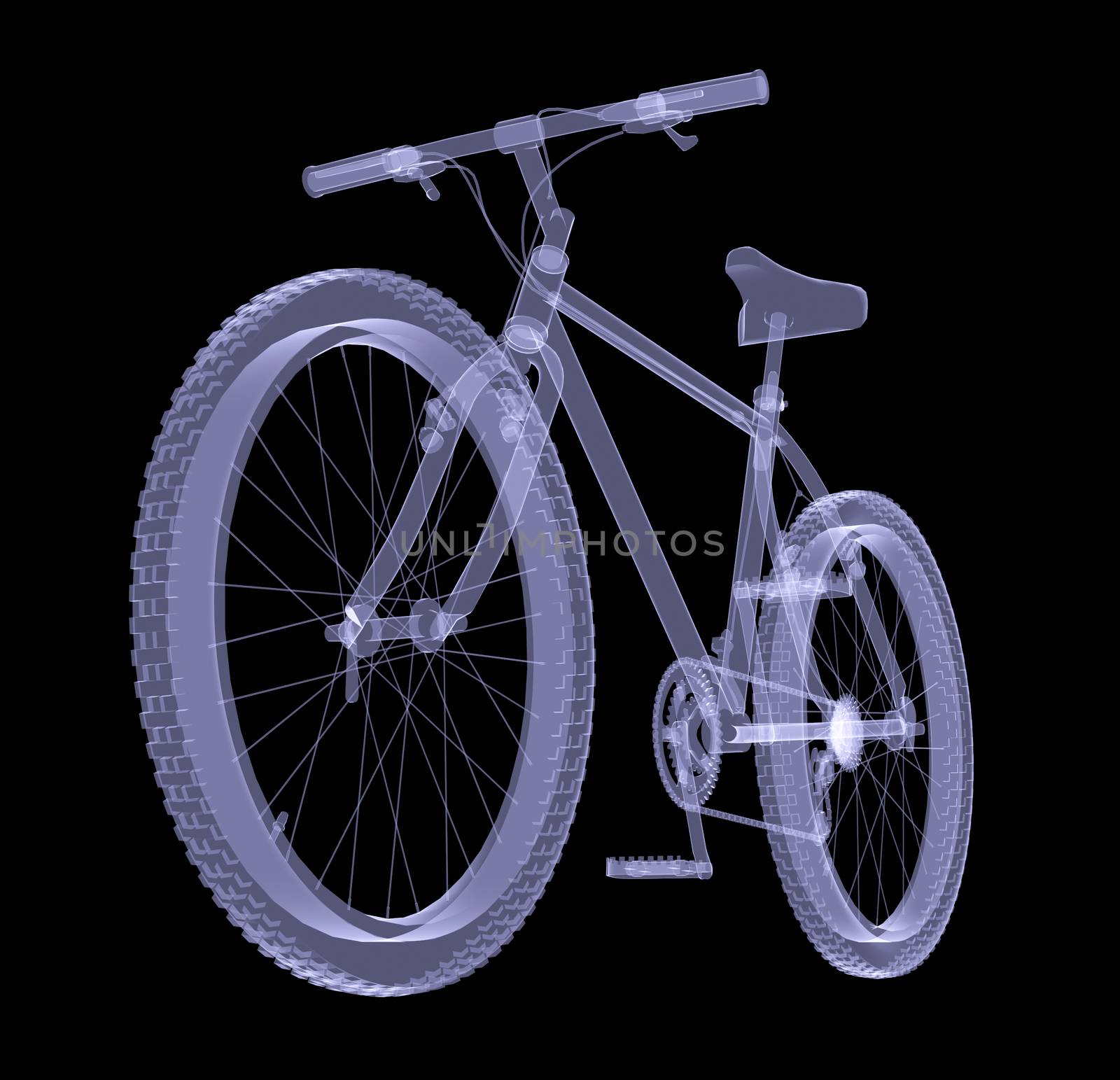 Bicycle. The X-ray render on a black background