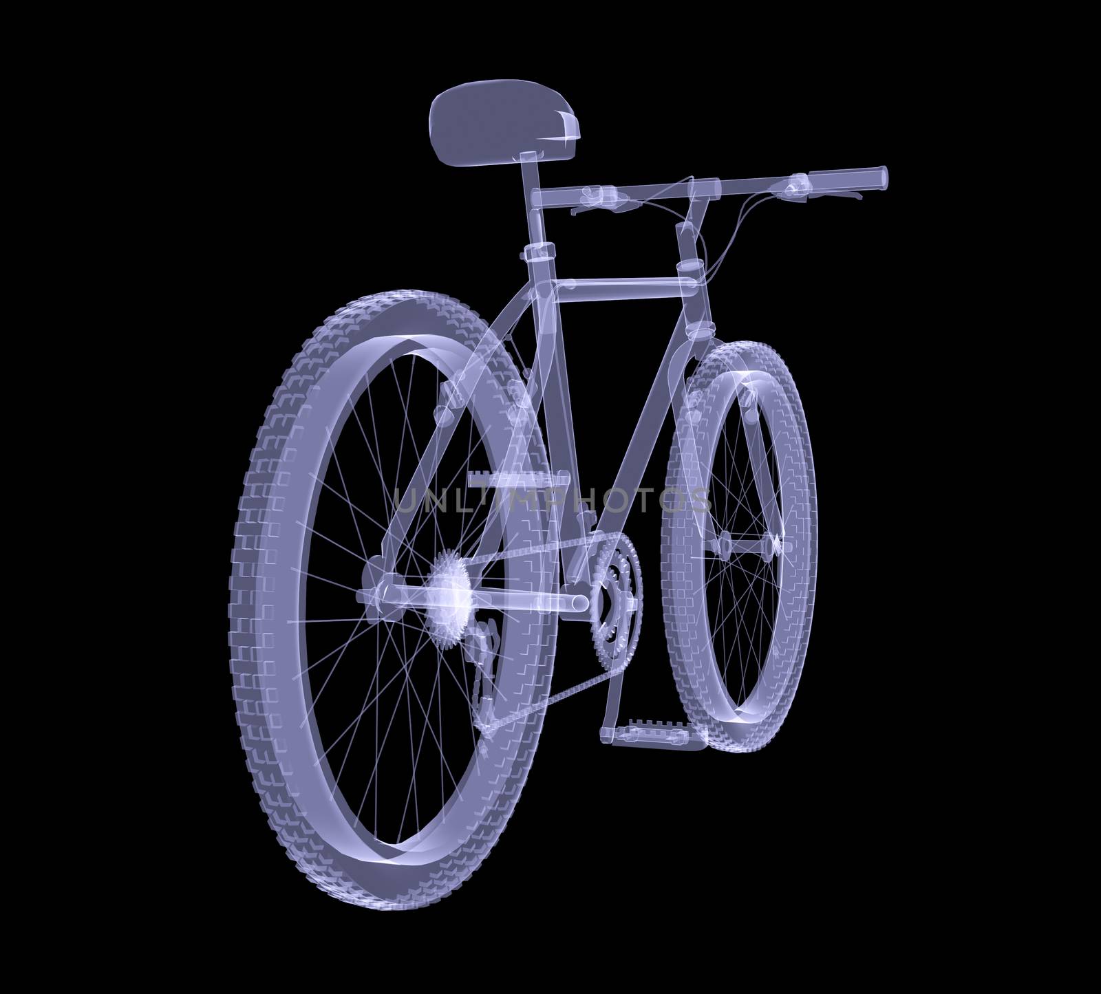 Bicycle. The X-ray render on a black background