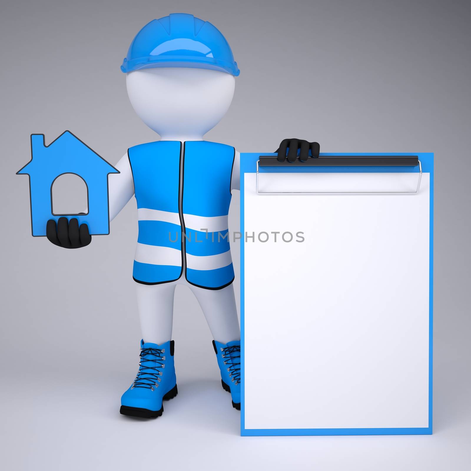 3d man in overalls with house ico by cherezoff