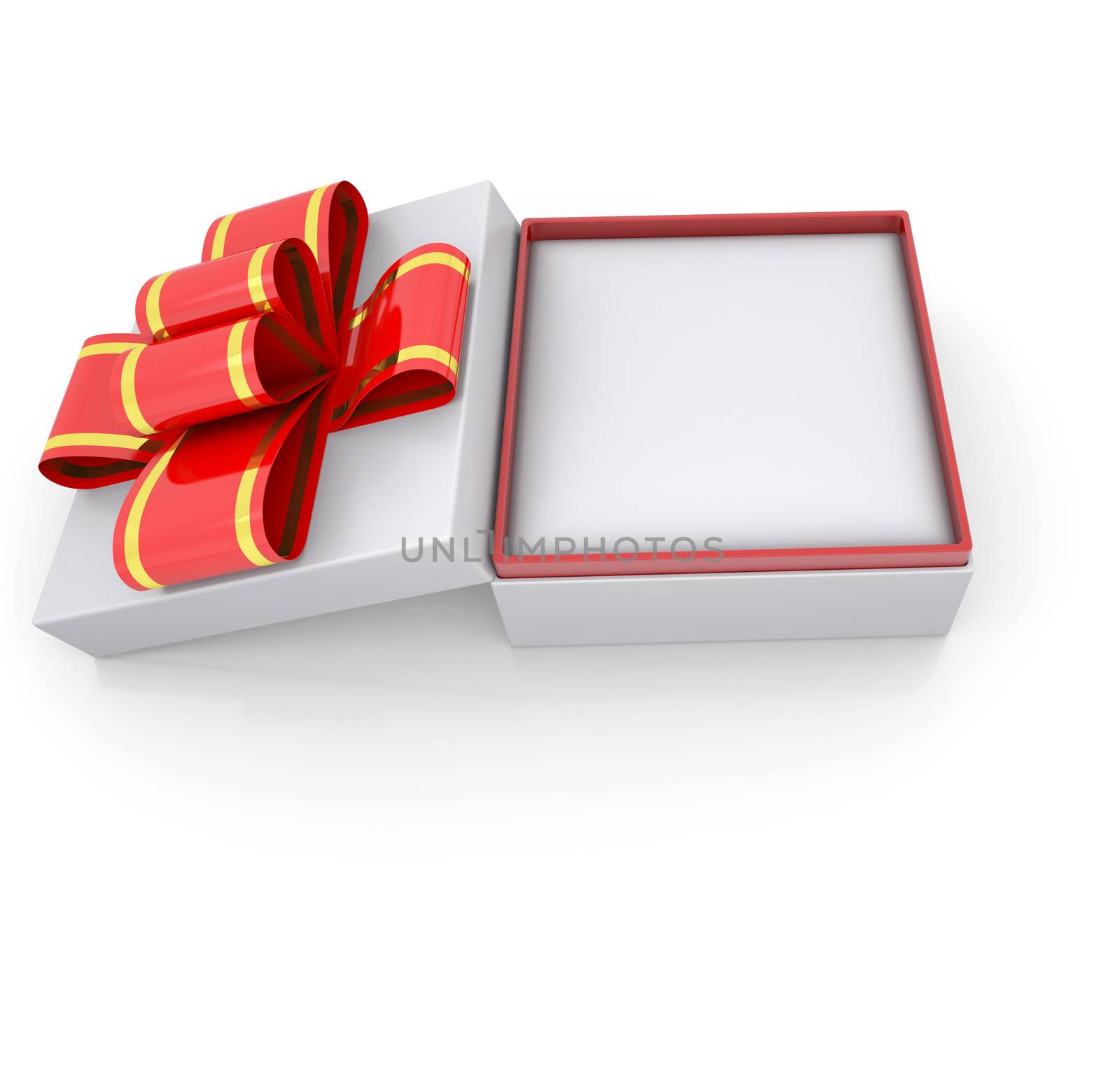 Jewelry box with a ribbon. Isolated render on a white background