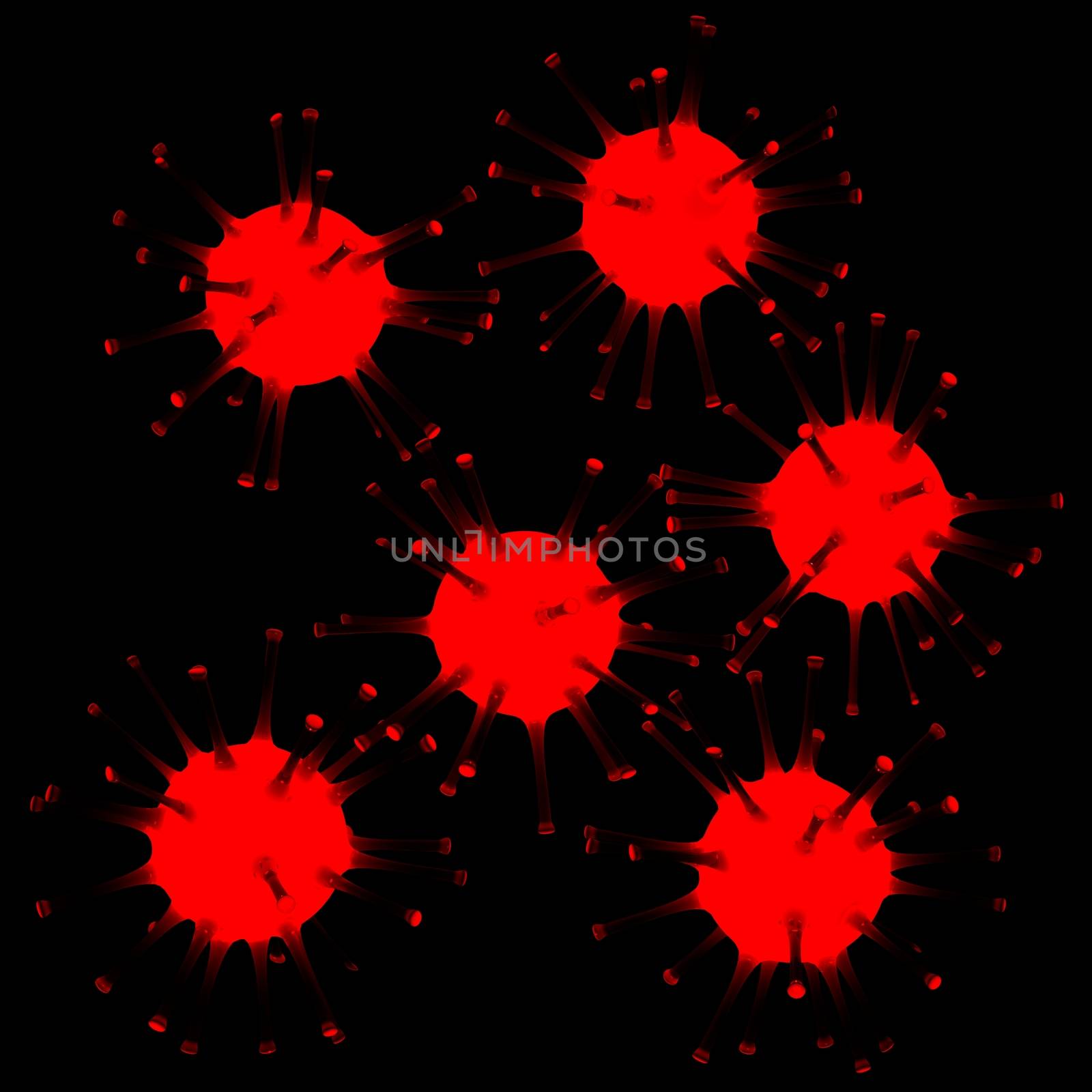 3d glowing microorganisms. Isolated render on a black background