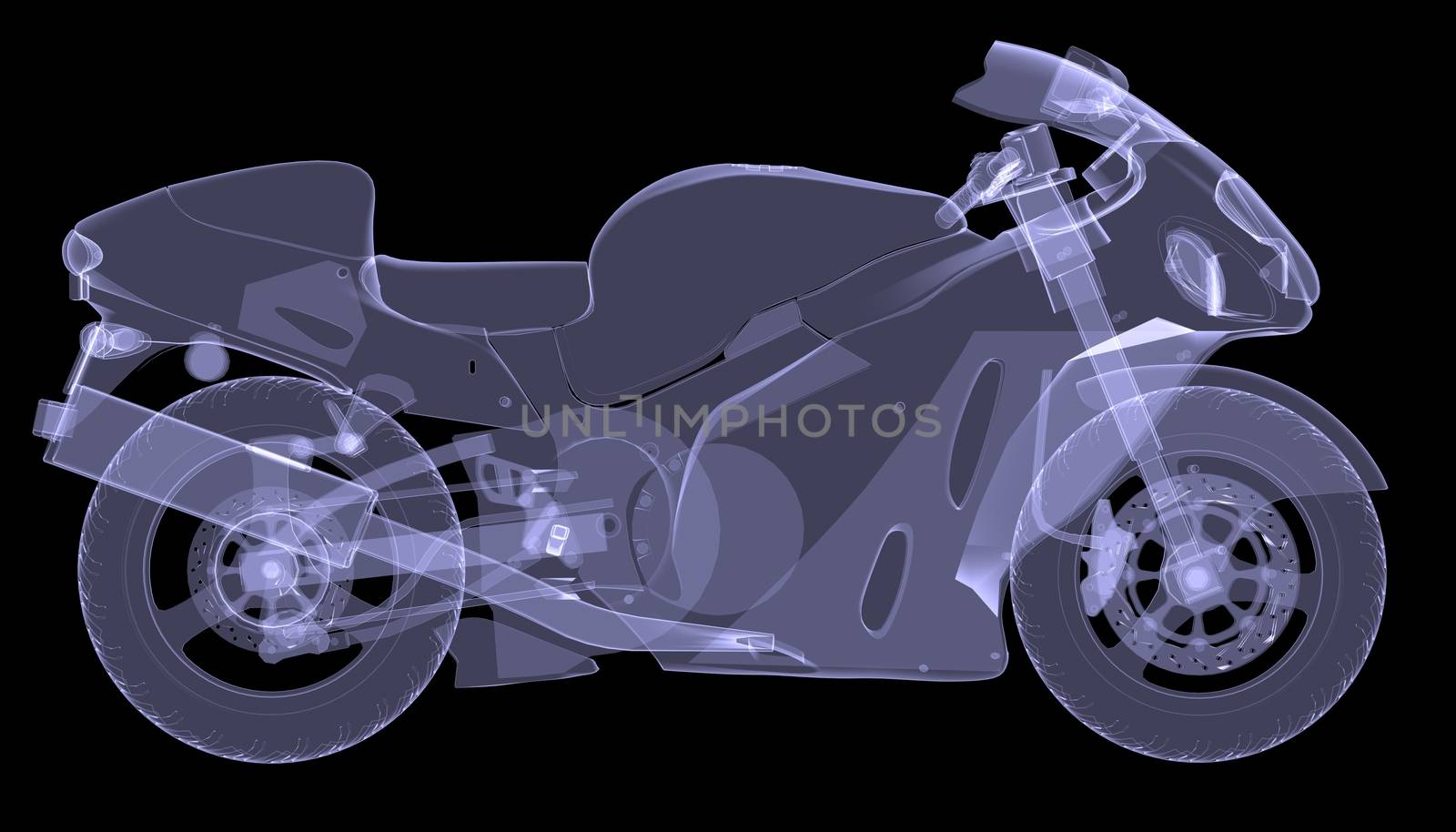 Sport bike. The X-ray render on a black background