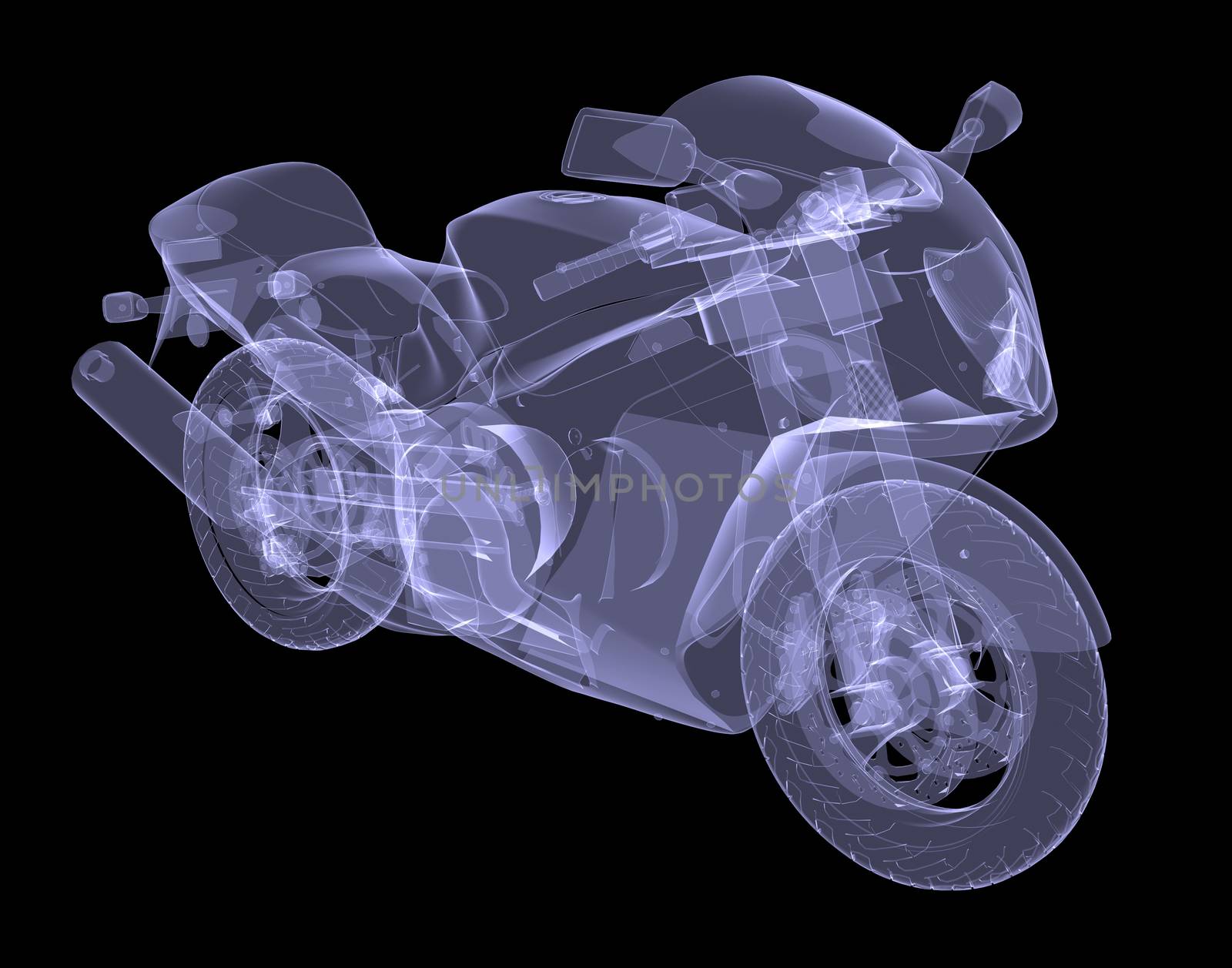 Sport bike. The X-ray render on a black background