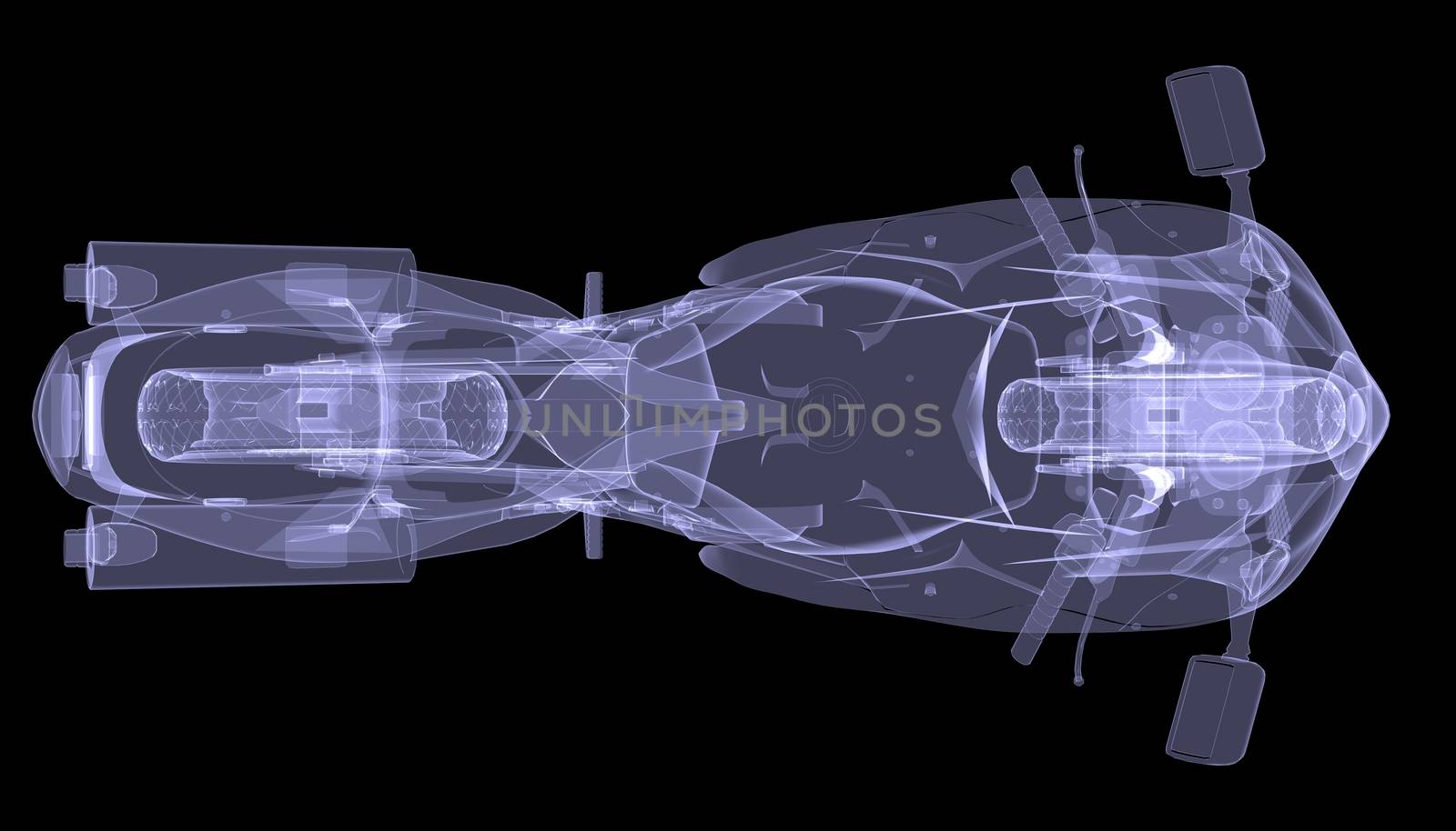 Sport bike. The X-ray render on a black background