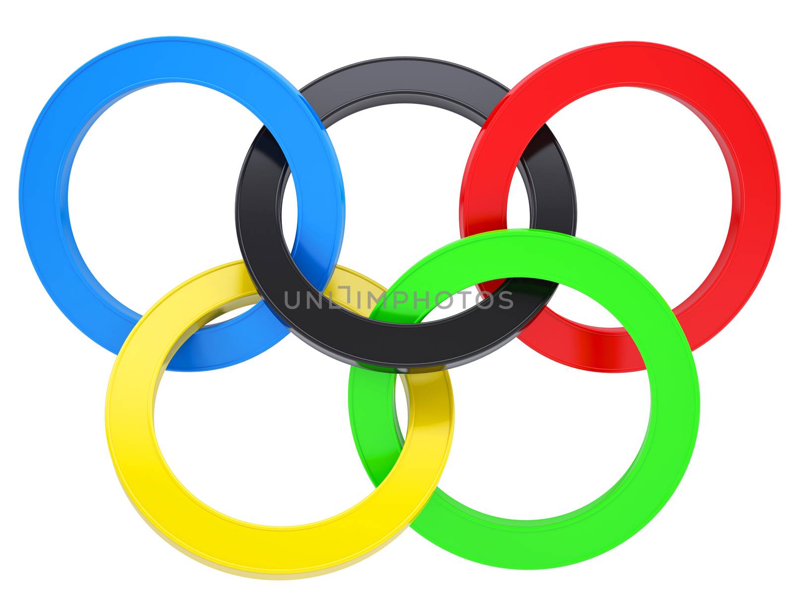 Multicolored mark the Olympic Games. Isolated render on a white background