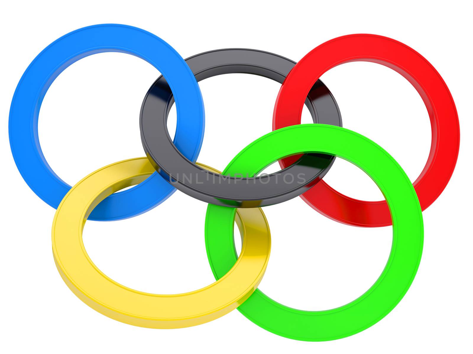 Multicolored mark the Olympic Games. Isolated render on a white background