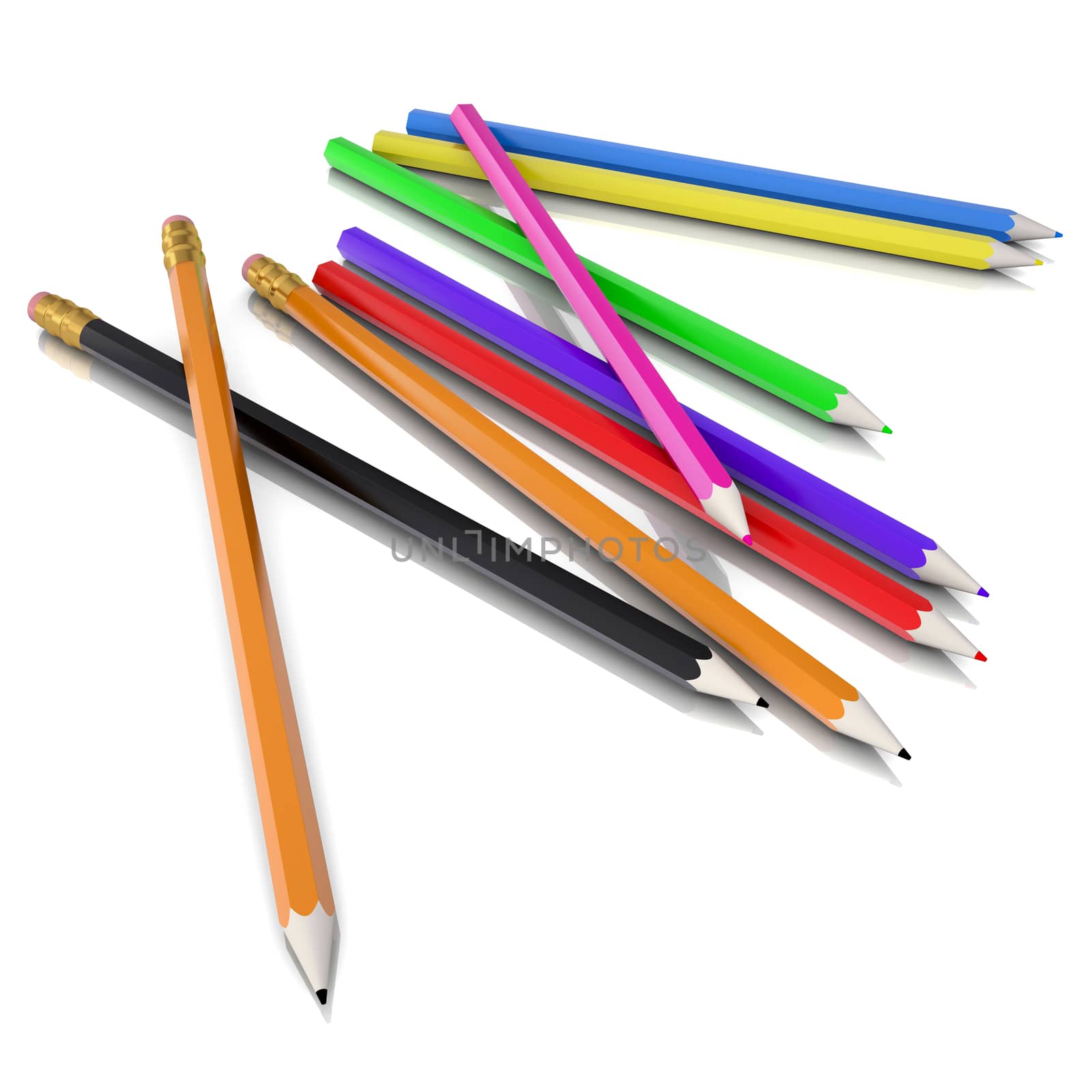 Colored pencils. Isolated render on a white background