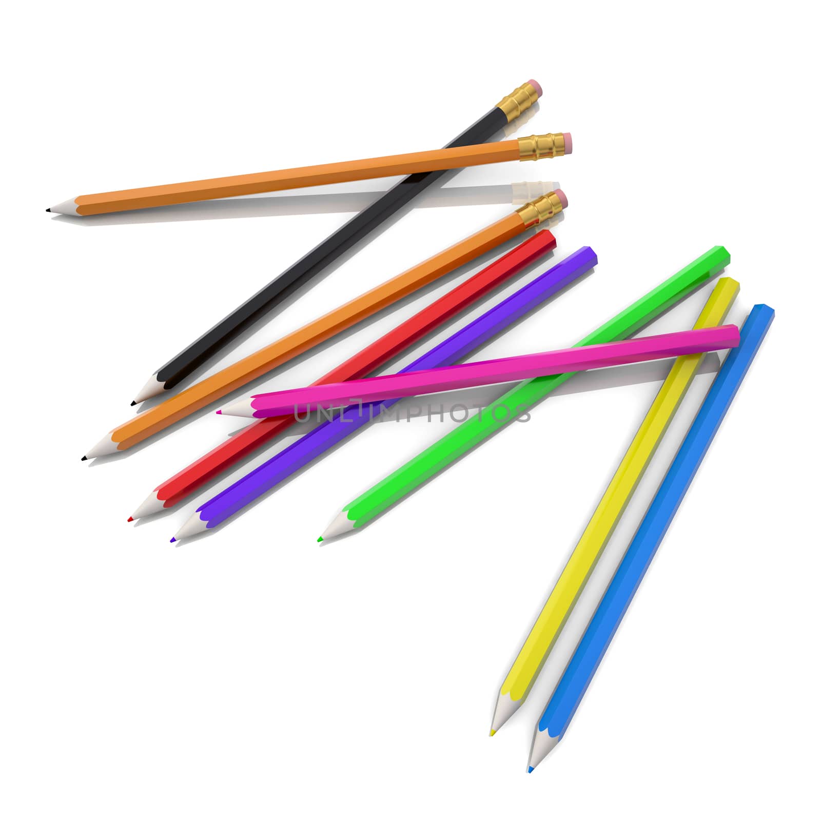 Colored pencils. Isolated render on a white background