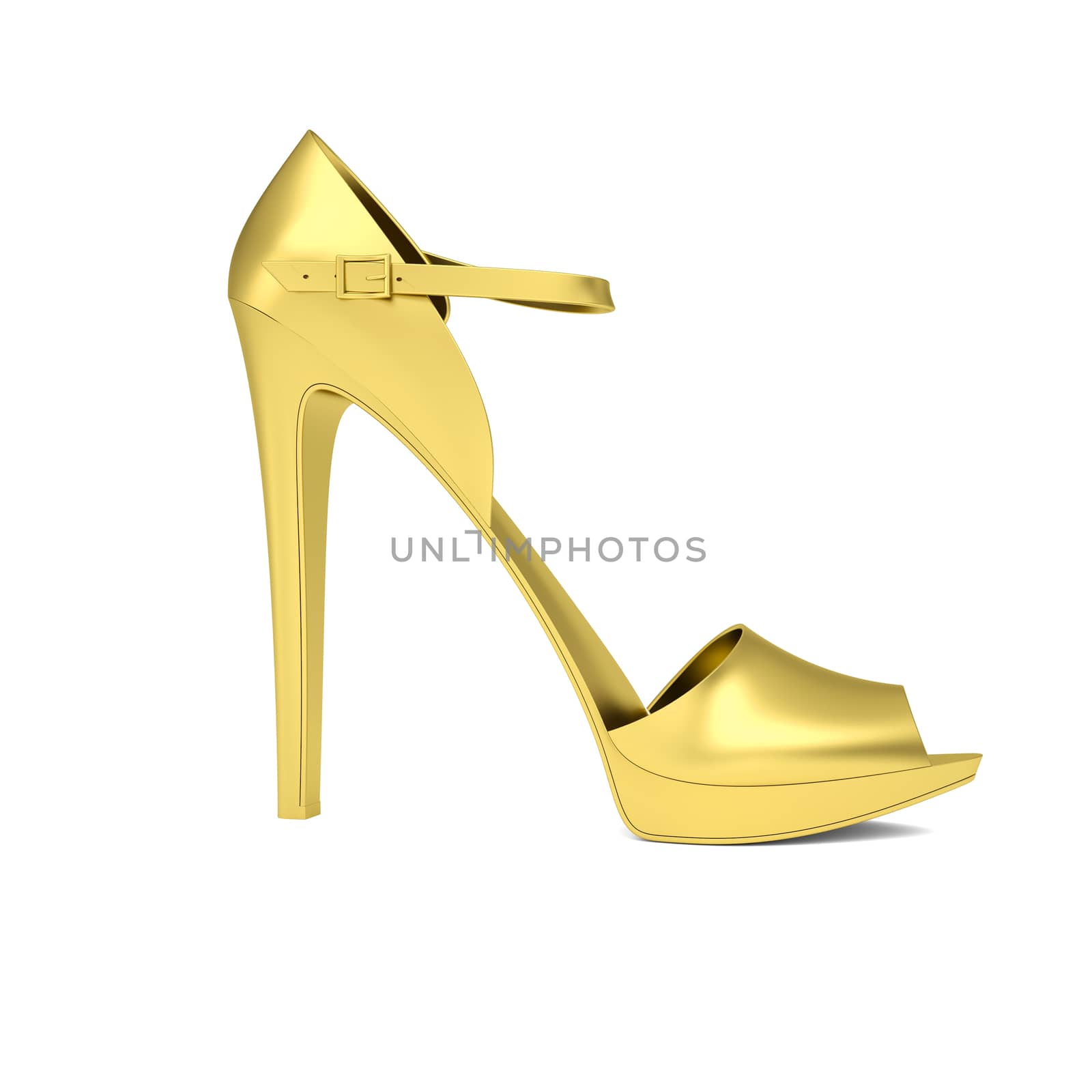 Gold women's shoe. Isolated render on a white background