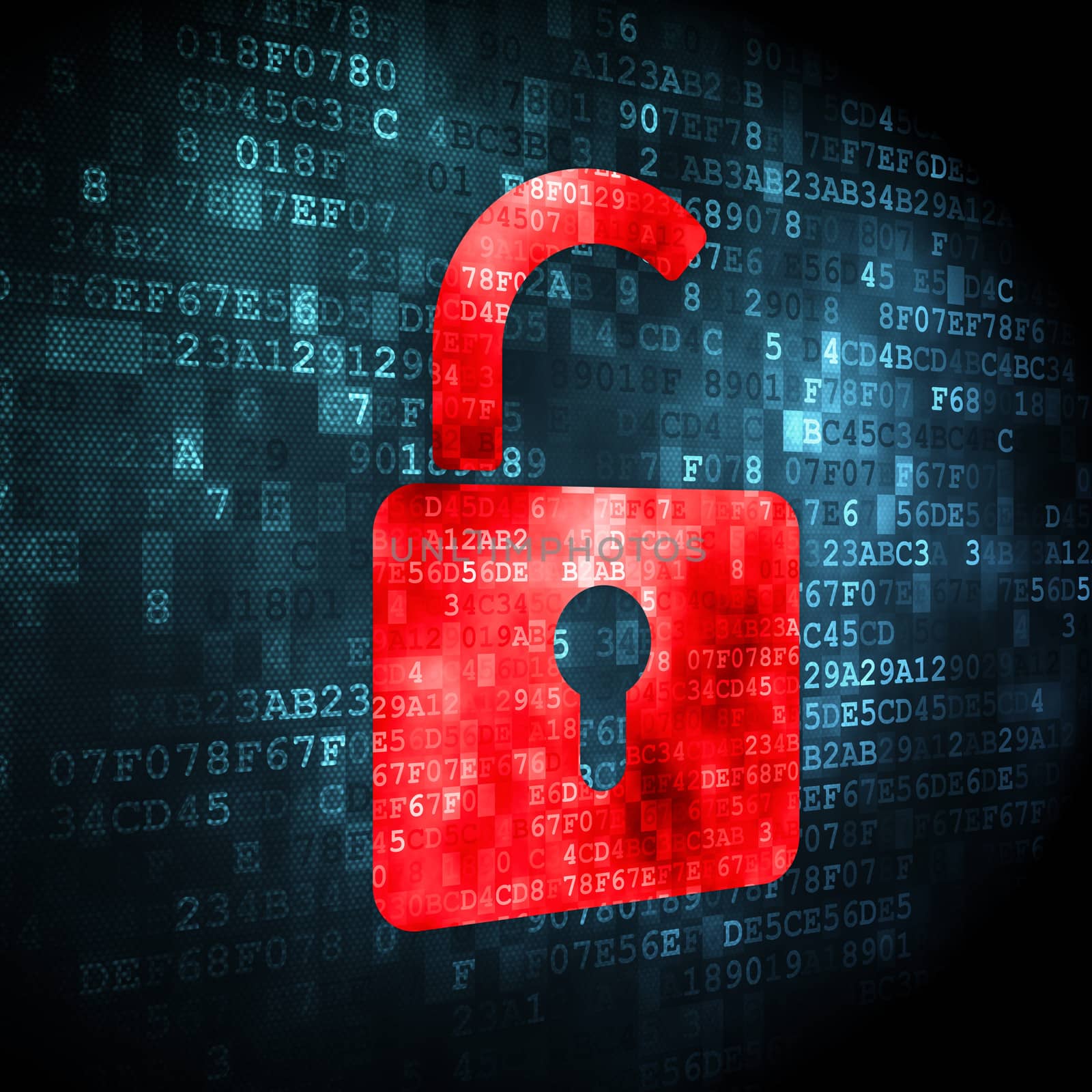 Security concept: opened padlock on digital background by maxkabakov
